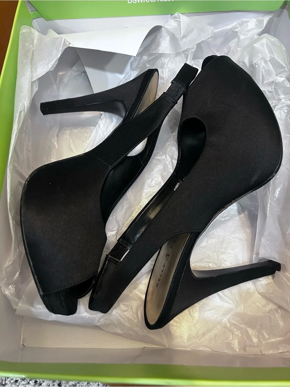 Kelly & Katie Black Peep Toe Slingbacks with Metallic Insole